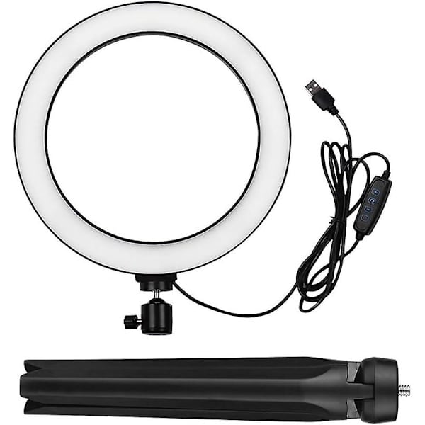 10 Tuuman LED-rengasvalo Tripod-jalustalla 3200k-5500k Himmennettävä Pöytäkamera Valo Lamppu 3 Valotilaa & 10 Kirkkausastetta Youtube-videolle Kuvaus Stud