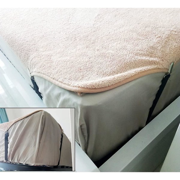 Justerbara Sänglakan Fästen Suspenders, Resårlakan Klämmor La kan Hållare La kan Grepp Med Elastisk Hållare Remmar (4 st, Svart)
