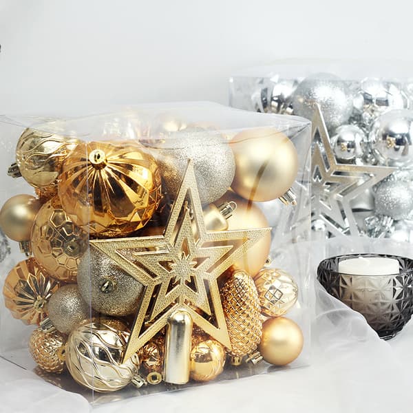 45-delt (guld) julekugler, indendørs julepynt rød