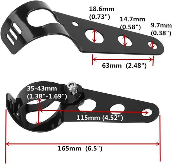 Motorcycle Headlight Mount Brackets 35mm-46mm Fork Ear for Chopper Cafe Racer (Black)