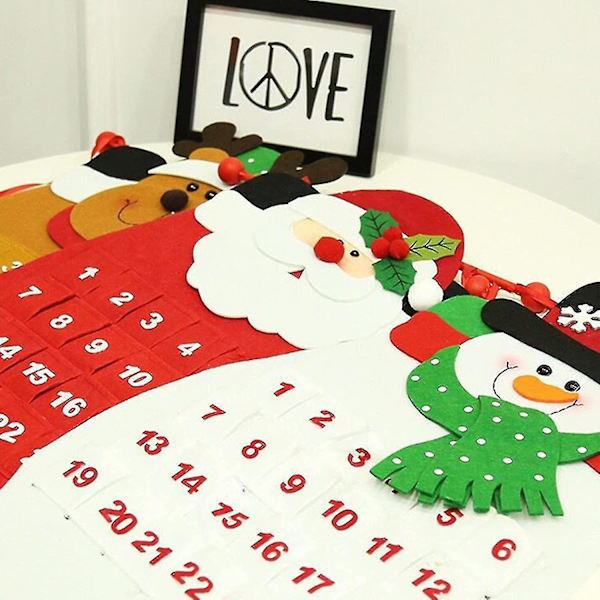 Filtede Julekalender, Julemand/Snemand/Elg Kalenderhæng med Lommer, DIY Julekalender Fyld Selv Juledekoration Brun)(1 stk