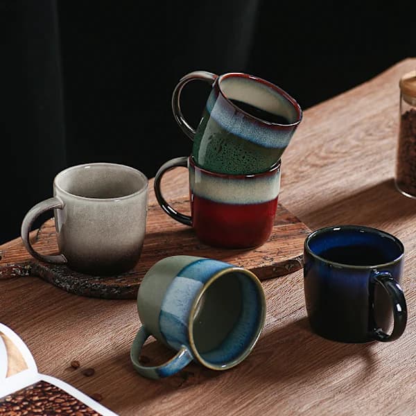 HA~Biigming Ceramic Coffee Cup, 330 ml Blue Teacup for Office and Home, Dishwasher and Microwave Safe, Handmade Ceramic Mug