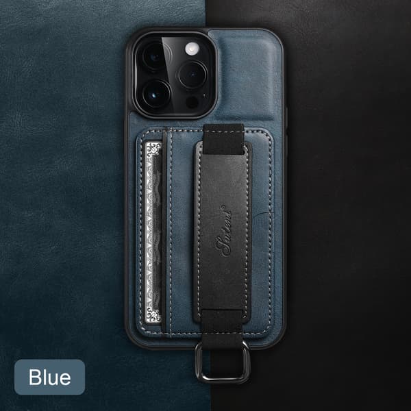 Blå, velegnet til iPhone 15Pro kort med holder telefoncover læder
