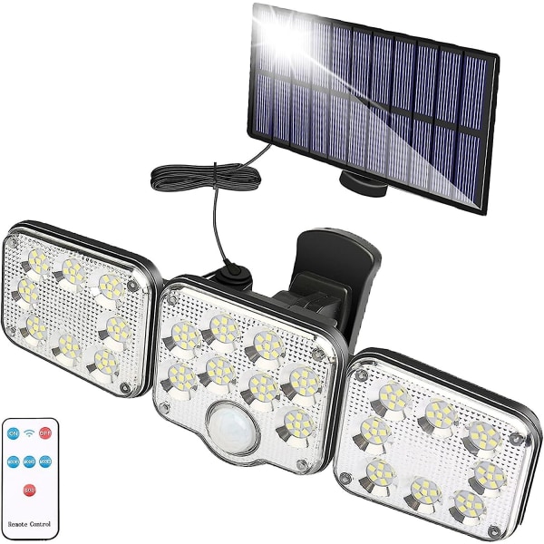130 LED Bevegelsessensor Utendørs Solcellelys, 1300 Lumen Solcellehagelys, Solcellelampe Med 5m Kabel, LED Veggspotlight Med Fjernkontroll, IP65 Vann