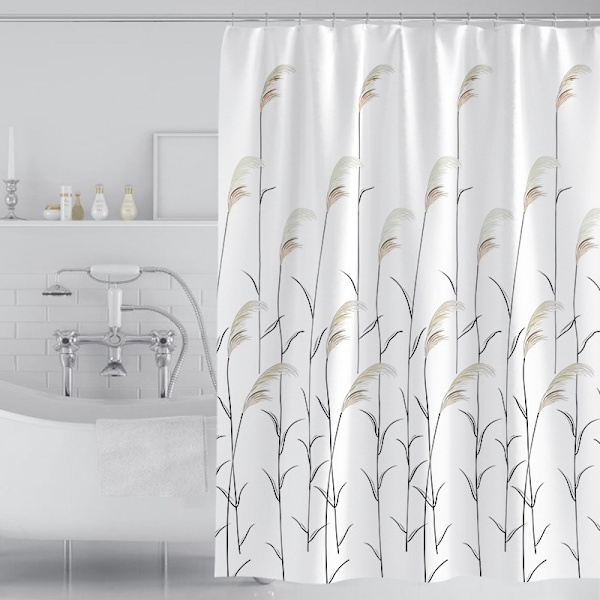 Vandafvisende bruseforhæng til badeværelse i frisk sivblomst-design, 180*200cm
