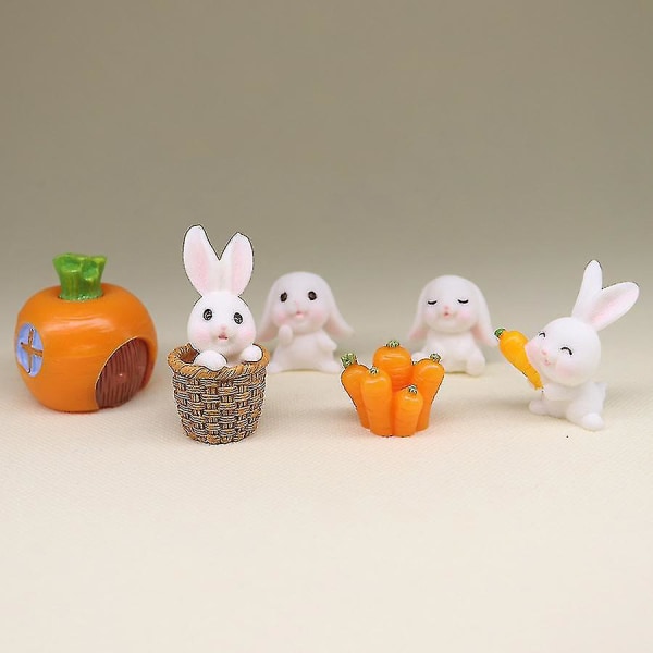 Mini påskehare figurer Miniature harpiks kanin figur Fairy kanin Gulerod Havepynt til gør-det-selv-hjem Mikrolandskab Bonsai-plantekage