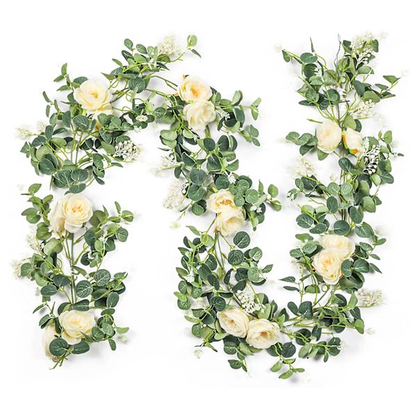 XJ-2-pak Eucalyptus Guirlande med Champagne, Grøn Guirlande Bulk Kunstig Silke Blomster Eucalyptus 12