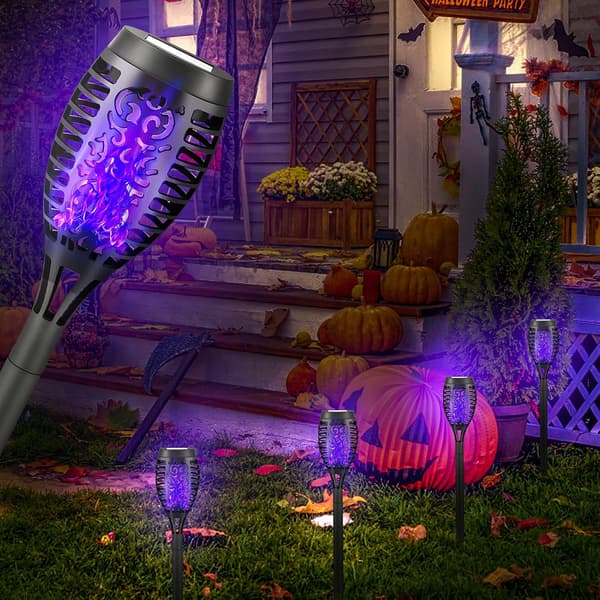 4-pack solfacklor med flimrande låga, solcellslampor för Halloween