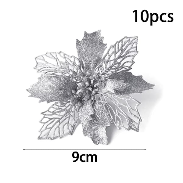 10 stk kunstige juleblomster glitterblomst juledekorasjon