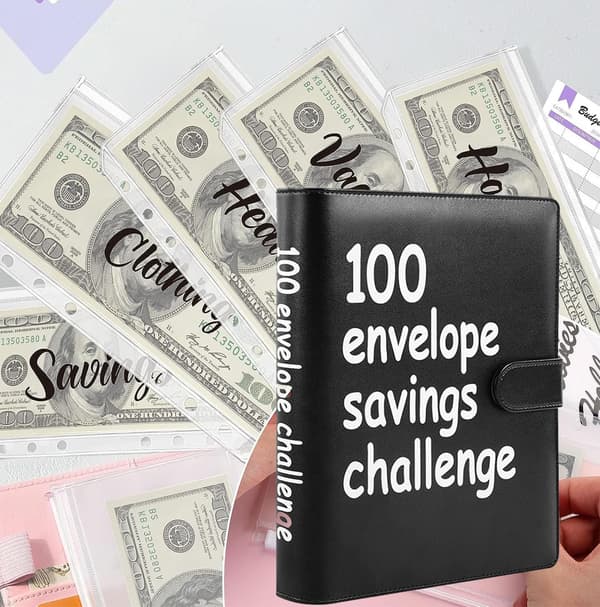 100 Envelope Money Saving Challenge, 100 Envelope Challenge Binder, an Easy and Fun Way to Save Money, Bookbinding Clips, Cash Envelopes.