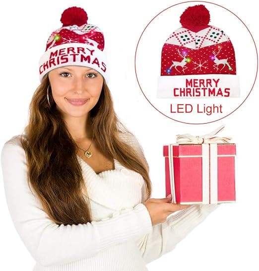 LED Julehat, Lys Op Julehat Unisex Blå Strikket Hue