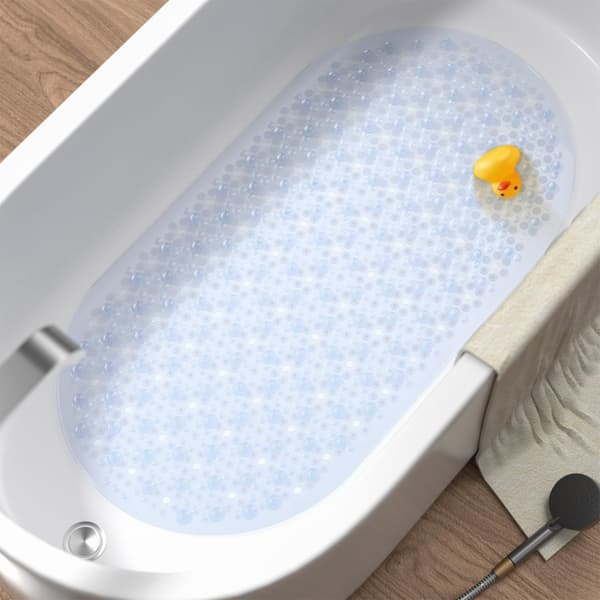 Oval Non-Slip Bath Mat, 69x38CM Bubble Bath Mat, Machine Washable Shower Mat, Transparent