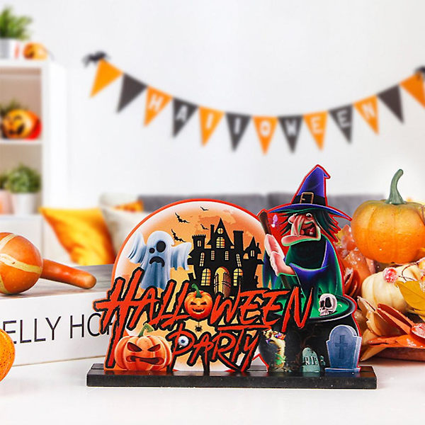 Pakke med 3 Happy Halloween Træ Midtpunkter Vampyr Græskar Hexe Trick or Treat Borddekorationer