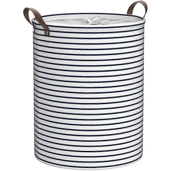 1 pc 45 cm freestanding laundry basket with lid (blue striped, M)