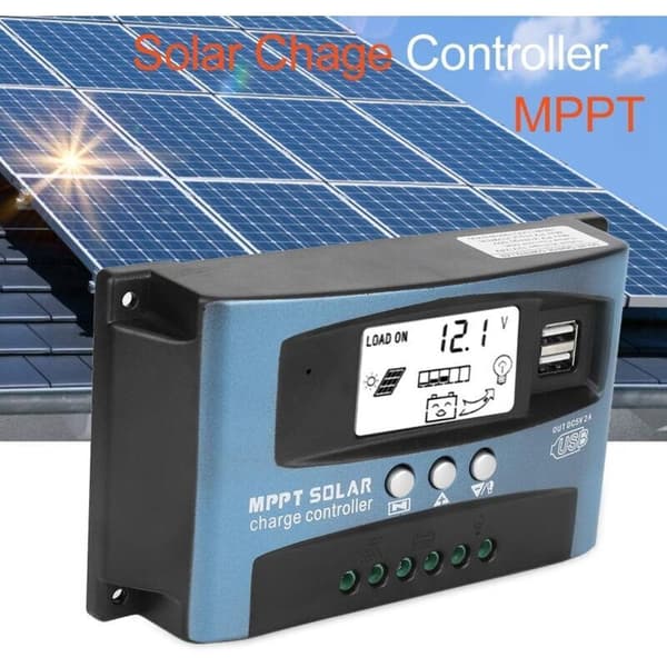 MPPT 50A Solar ladekontroller, 12V 24V USB Solcellepanelkontroller Intelligent Batterikontroller med LCD-skjerm