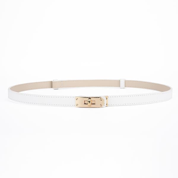 White Slim Leather Strap for Women, Classic Solid Color Alloy Belt