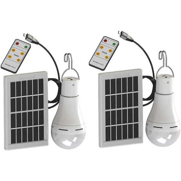Led solcellelampe, 9w solenergi superlyse pærer med fjernkontroll-solar camping / nødlys for camping fotturer, 2 stk