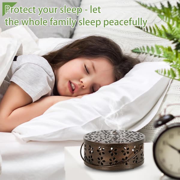 Portable Iron Mosquito Coil Holder with Handle, Round Heat-Resistant Incense Holder (Bronze)