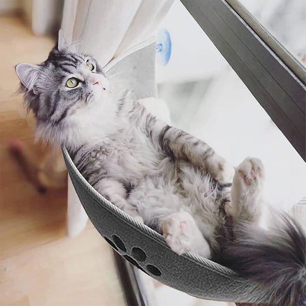 Kattfönsterhängmatta, Husdjursfönsterbädd Kattkoja Kattfönsterplats Kattbädd för Katter Solbad, Husdjursbädd, För Stora Fönster (grå)