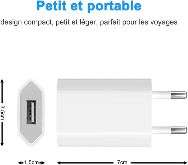 Net USB-oplader (2-pak), opladningstips til iPhone 8, 8 Plus, 5S, 6, 6S, 6 Plus, 6S Plus, 7, 7 Plus, XS, X, XS Max, iPod Touch 5G, 5V 1A Universal