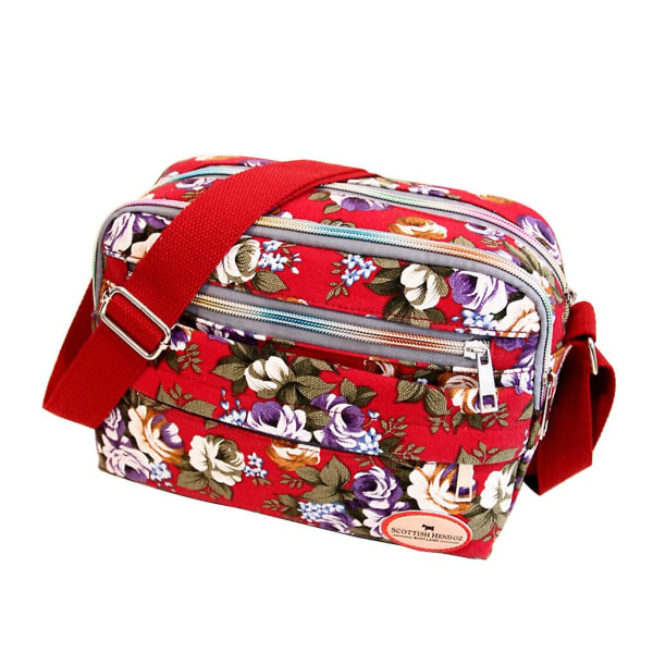Dam Canvas Blommig Handväska Axelväska Messenger Satchel Crossbody Tote Röd