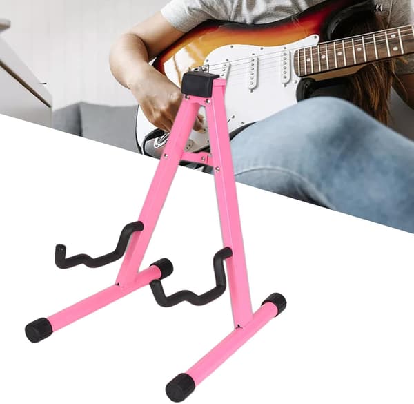 Universelt sammenleggbart instrumentstativ, gitarstativ, A-ramme musikkstativfeste, rosa