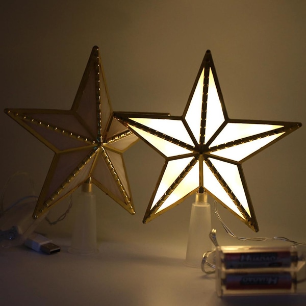 Joulupuiden latvat 3D-muoviset tähdet LED-valoilla USB akkukäyttöiset maalaistalon puunlatvavalot Joulujuhlakoristeet kotiin