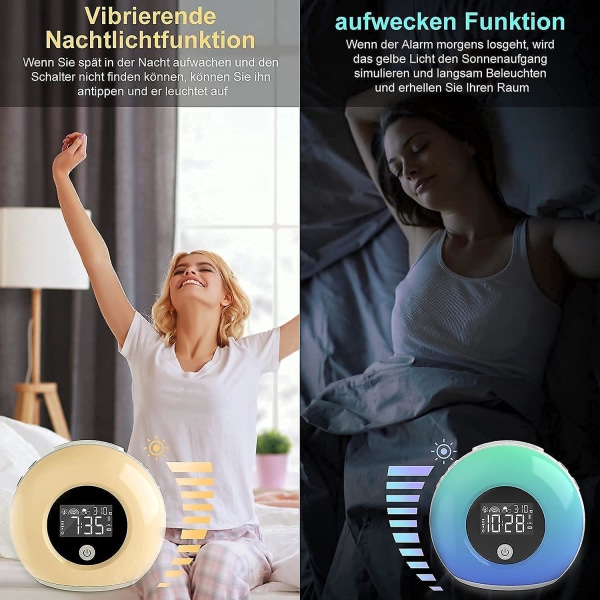 Wake Up Light Väckarklocka - Väckarklocka med ljus - Barnväckarklocka med Bluetooth högtalare - Led nattljus med vibrationssensor - Flerfärgad - 4