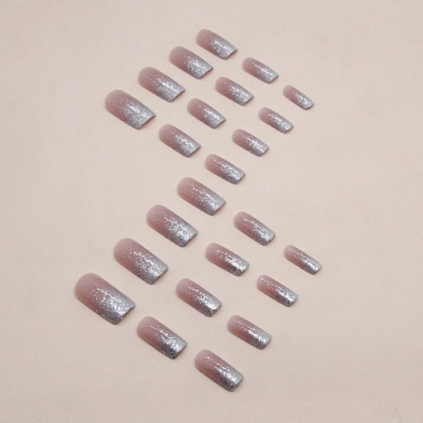 Korte Gradient Tryk på Negle Firkantede Kunstige Negle Galaxy Negle Tips Fuld Dækning Nøgenfarvede Falske Negle til Kvinder og Piger 24 stk