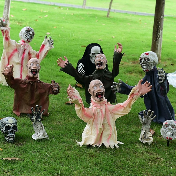 Elektronisk Jordforbindelsesprop Lydstemme Kontrol Svingende Krop Spøgelses Gyser Rekvisitter Halloween Udendørs Have Spøgelseshus Dekoration Hvid