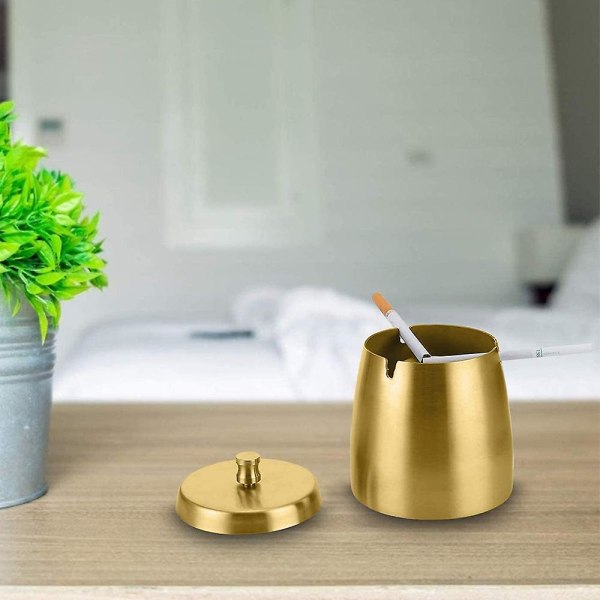 Vindtät Askopp för Cigaretter Utomhus Askoppar för Patio Vacker Bordsskiva Rök Rostfritt Stål Askopp för Hem/kontor Tyrant Guld Stor Tyrant Gold Large