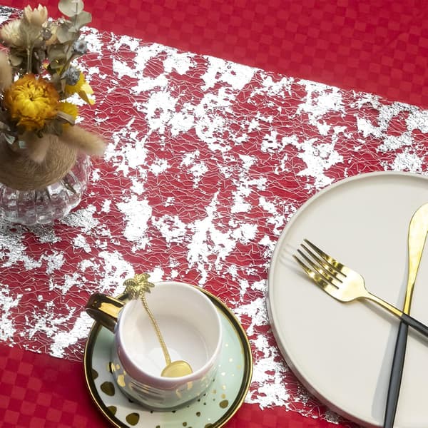 Mesh Table Runner with Silver Foil 28cmx5m, Metallic Table Band (Silver, 5m) Silver silver