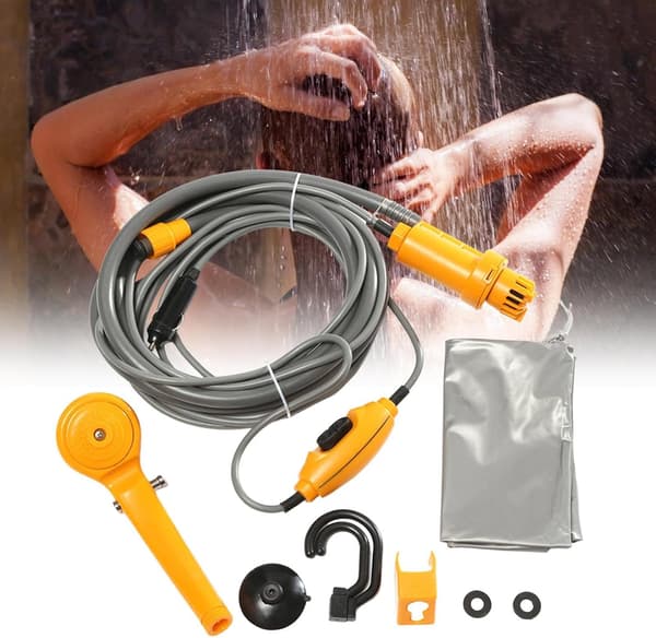 12V Portable Shower Head for Camping with Pump | Handheld Shower Head, Powered by Car Cigarette Lighter