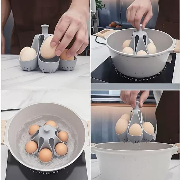 Egg Cooker Silicone Egg Cooker Egg Cooker Freestanding Egg Cooker Rack With Drain Hole Storage Egg Rack Soft Boiled Hard Boiled 6 Eggs Gadget Grey