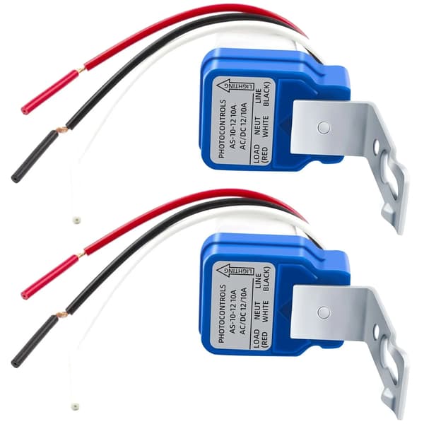 2-pack photocell light switch AC DC 12V 10A Automatic On/Off Dusk to Dawn Photoelectric Sensor for Outdoor Lighting