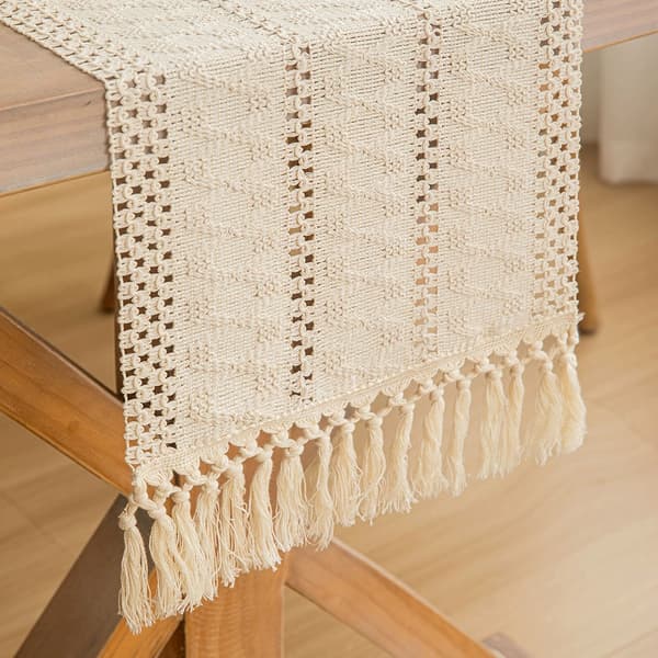 1 pc Boho Macrame Table Runner with Tassels 183 cm Long Cream Table Runner for Farmhouse Home Decor Table Runner for
