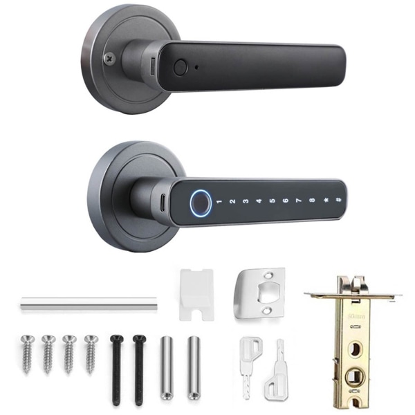 Smart dörrlås med fingeravtryck, nyckellöst Bluetooth dörrknopp, biometriskt spak dörrlås Lås upp med fingerpr