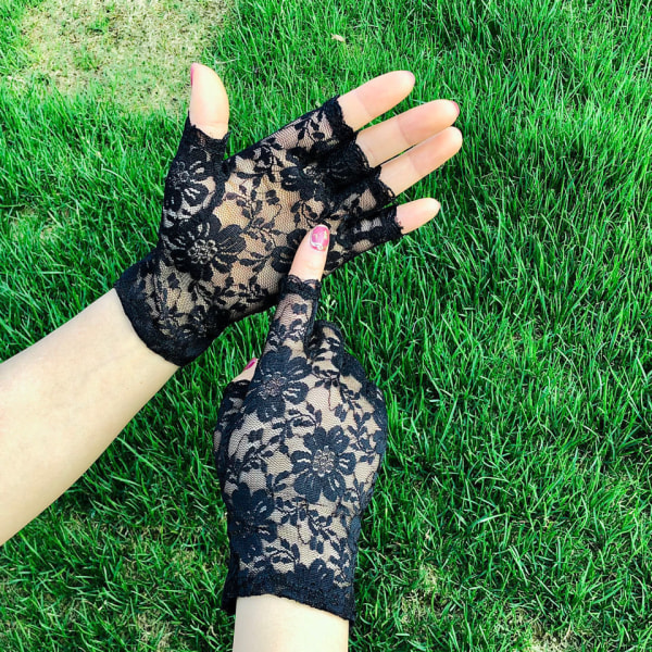 Par kvinnors spetshandskar Blommiga fingerlösa handskar Balhandskar för bröllopsfest Kostymtillbehör