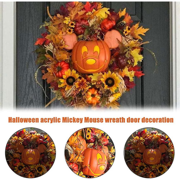 Höstpumpa dörrkrans, Halloween Mickey Mouse form dörrkrans, ytterdörr konstgjord lönn solros höstdekor, inomhus utomhus Thanksgiving P