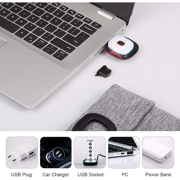 Unisex USB Laddningsbar Handsfree 4 LED Huvudlampa Mössa Vinter Stickad Nattbelyst Hatt Ficklampa Kvinnor Män Presenter till Pappa Honom