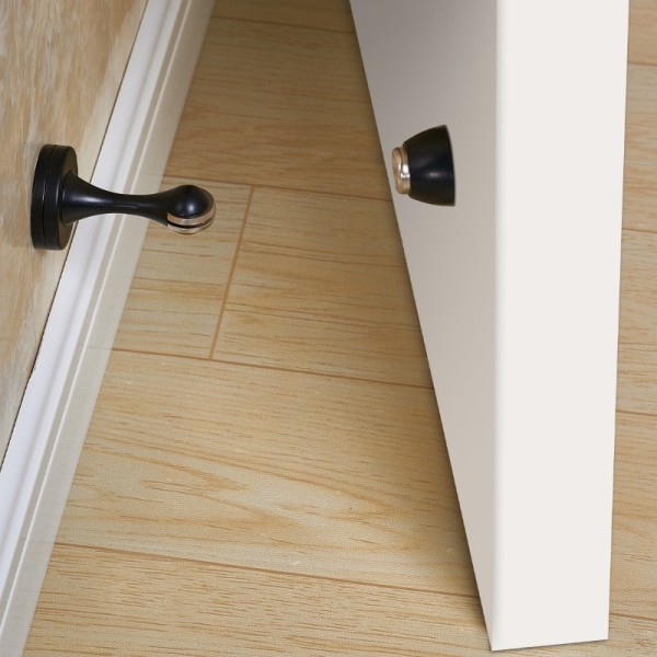 Sølv 2-pakke rustfritt stål magnetiske dørstoppere - svart - kraftig - for fotlister, hold døren åpen