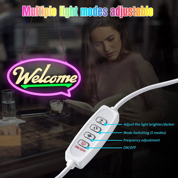 Velkommen-skilt til virksomheder, super lys synlig blinkende LED-skiltlys, med fem-trins switch, justerbar lysstyrke til kaffebar