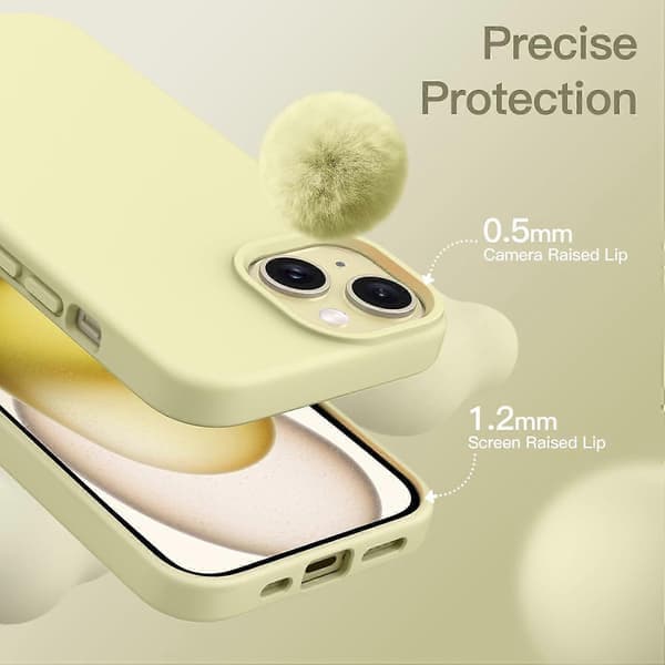 Silicone Case for iPhone 15 6.1 inch, Silky Soft Full Protective Phone Case, Shockproof Case (Yellow)