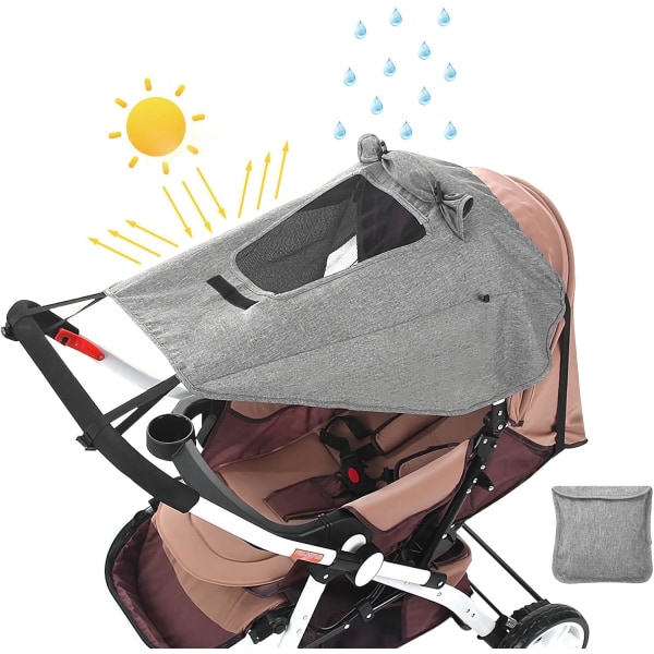 Solskærm til klapvogn, Solsejl Solskærm Markise til barnevogn, UV 50+ Justerbar solafskærmningsbassin med opbevaringspose