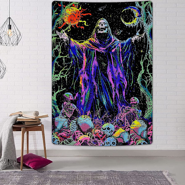Svartljus Skalle Tapet UV Reaktiv Sol Måne Gobelänger Gotisk Trollkarl Skelett Gobeläng Färgglad Häxig Gobeläng Hippie Vertikal