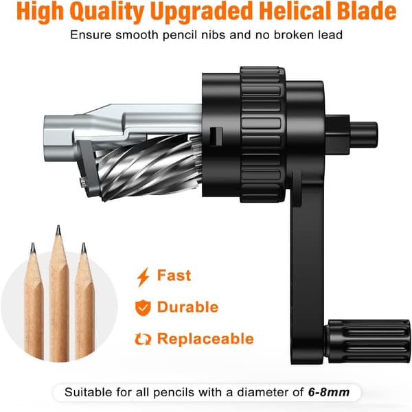 Pencil Sharpener, Manual Pencil Sharpener with Stronger Spiral Blade for Fast Sharpening