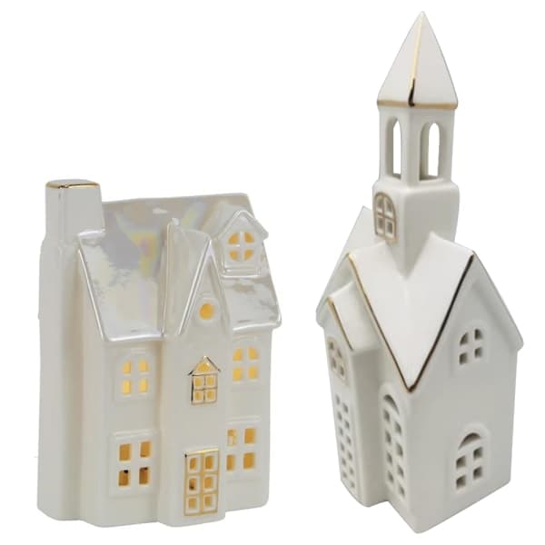 Minihus med LED-lys - Juledekoration Hvid