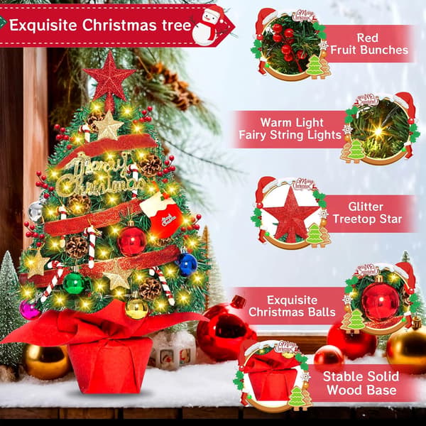 55 cm Mini Artificial Christmas Tree, Small Desk Tree, Tabletop Decorations for Home and Holidays