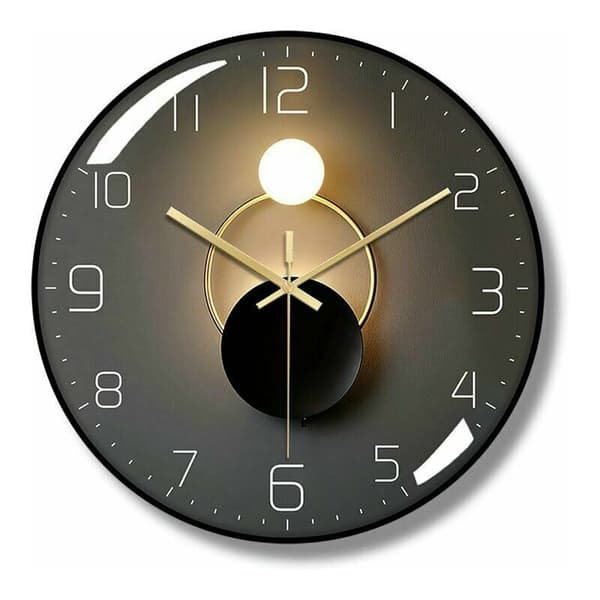 Luminous Wall Clock - Radio Controlled - 4 Blue LEDs - Dark Sensor - 3 Lighting Modes: Permanent/Off or Automatic - 30 cm
