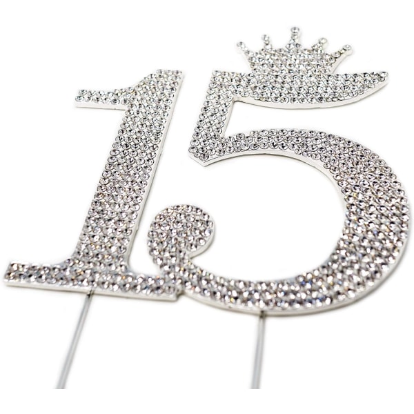 15 Quinceanera Princess Crown Cake Topper - Sød 15-års fødselsdagsfest (sølv)